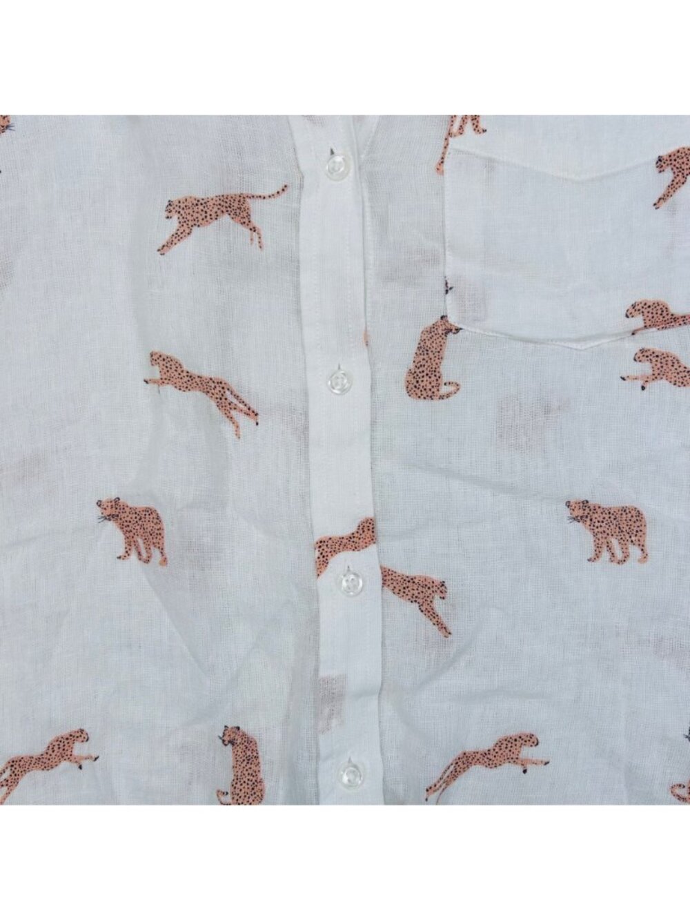 Rails Charli Golden Cheetah XS Leopard Linen Shirt White Lightweight Travel Beac - Picture 5 of 9